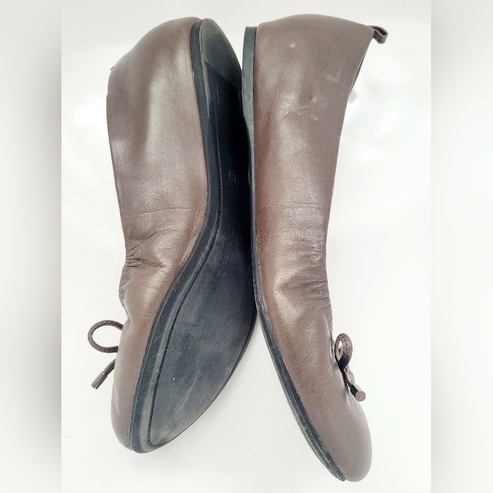 Audrey Brooke Newton Women's Ballet Flats Bow Decor Genuine Leather Coffee US 8 - Picture 2 of 16